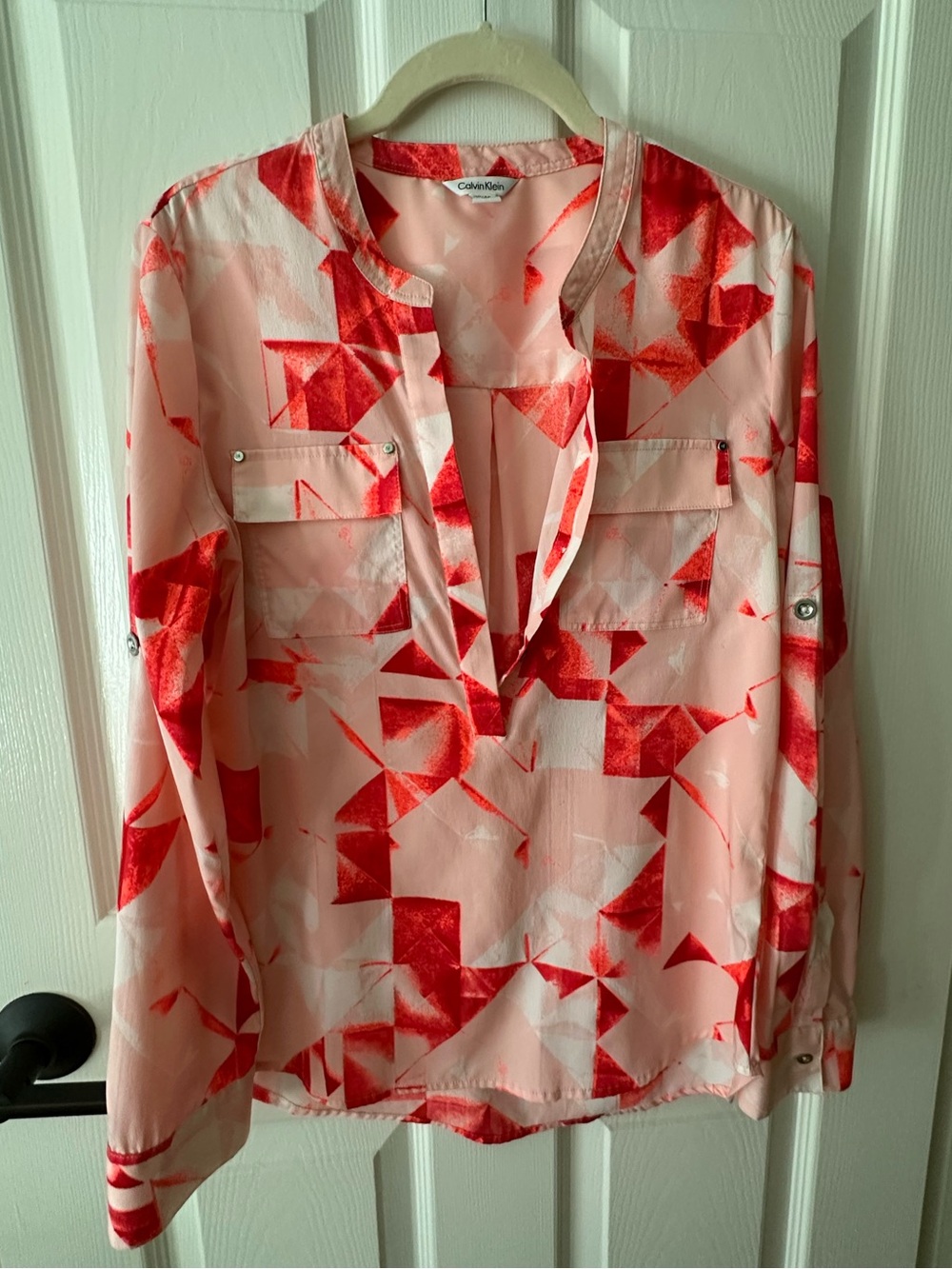 Calvin Klein Pink and Red Abstract Print long sleeve Blouse